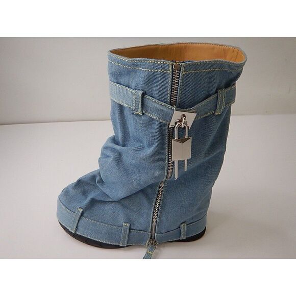 Yolkomo Women's Fold Over Knee High Denim Boots with Zipper Lock, Size 9.5 - Picture 1 of 7